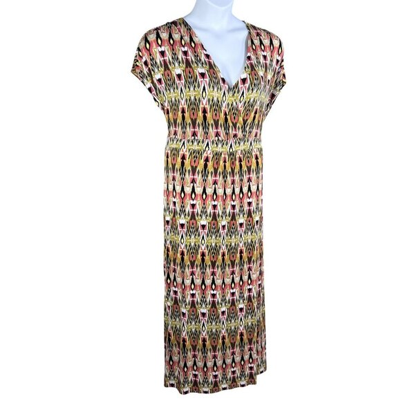 J. Jill Womens XL Aztec Southwest Geometric Print Empire Waist V-Neck Maxi Dress - Picture 3 of 13